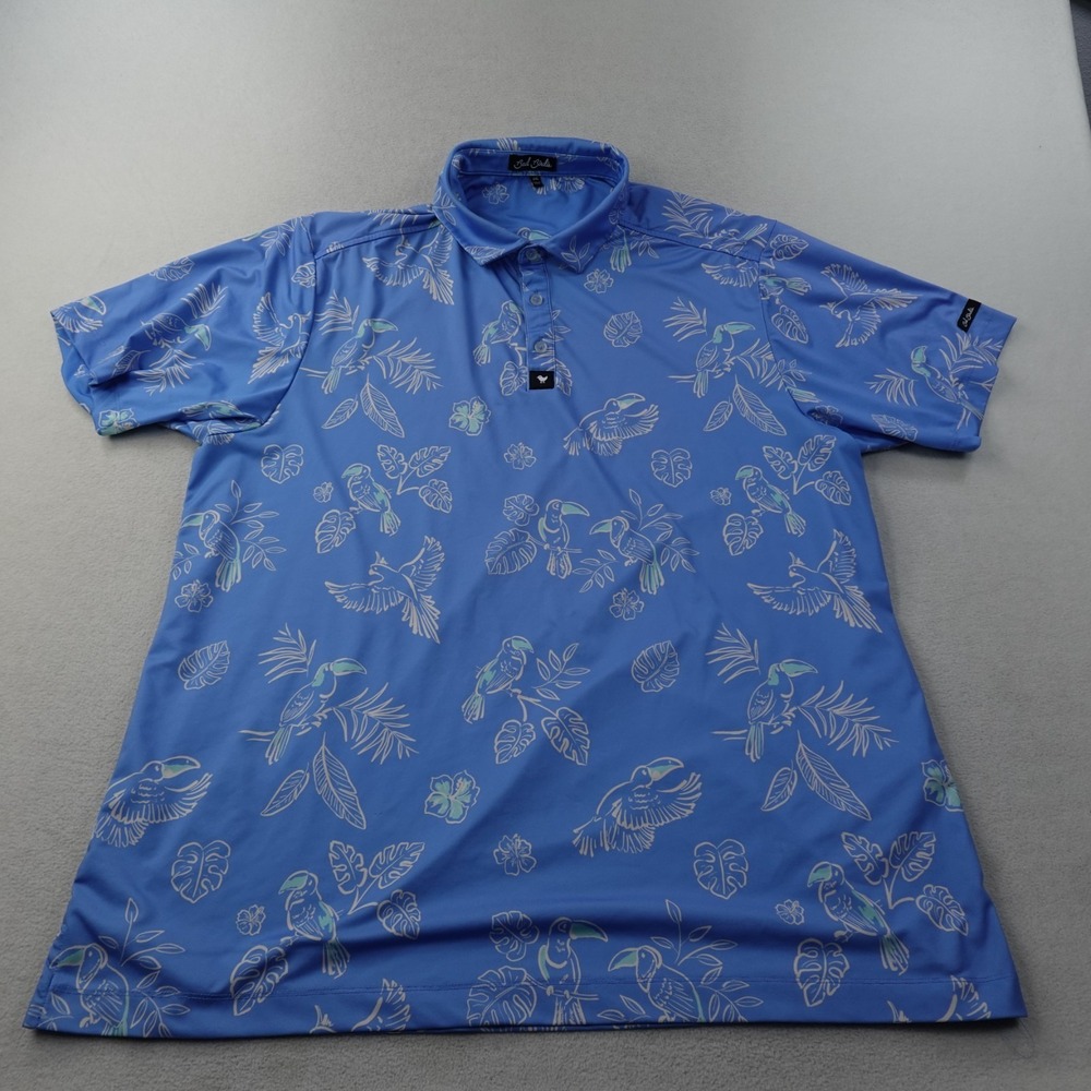 Bad Birdie Polo Shirt Mens 2XL Blue Floral Tropical Hawaiian Golf Performance